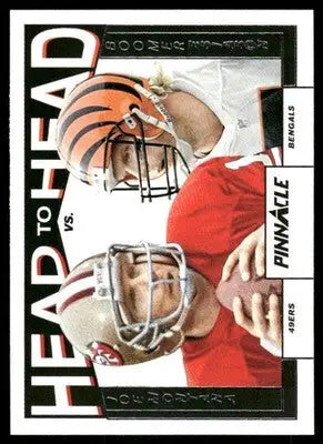 Vintage football trading card featuring head to head Joe Montana Boomer Esiason matchup