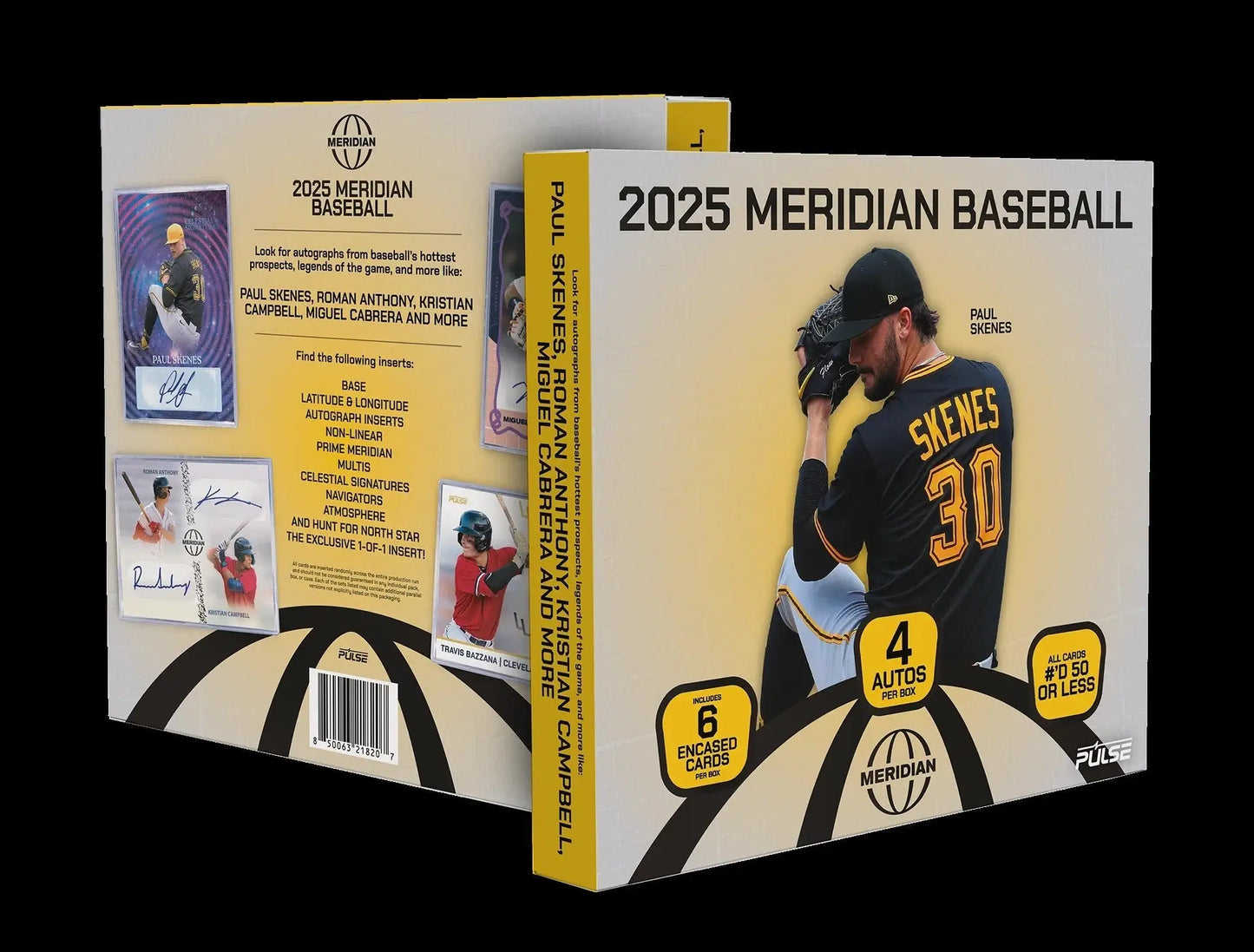 2025 Pulse Meridian Baseball Hobby Box with Paul Skenes trading card for collectible sports cards