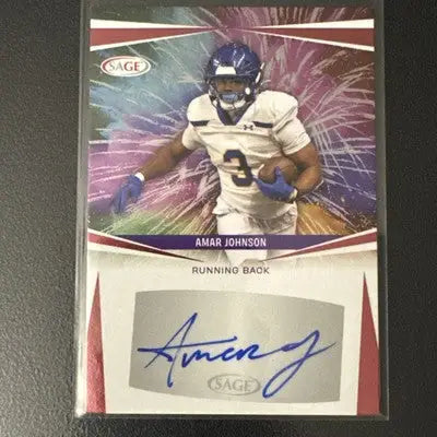 Sage Football trading card featuring Amar Johnson with a blue autograph from 2025 Sage Football Auto Amar Johnson High