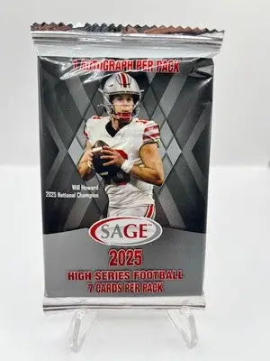 Sealed pack of 2025 Sage High Series Football cards for collectibles and trading enthusiasts