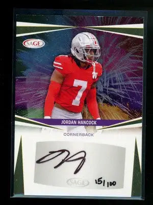 Sage Jordan Hancock autographed football card from 2025 SAGE Jordan Hancock series