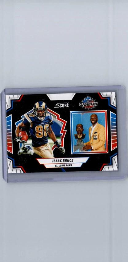 Isaac Bruce football card from 2025 Score Men of Canton featuring Bruce Men memorabilia