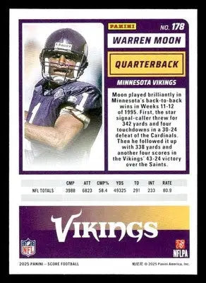 Warren Moon football card from 2025 Score #178 featuring Minnesota Vikings collectible