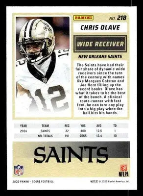 2025 Score Chris Olave football card featuring Orleans Saints collectible item