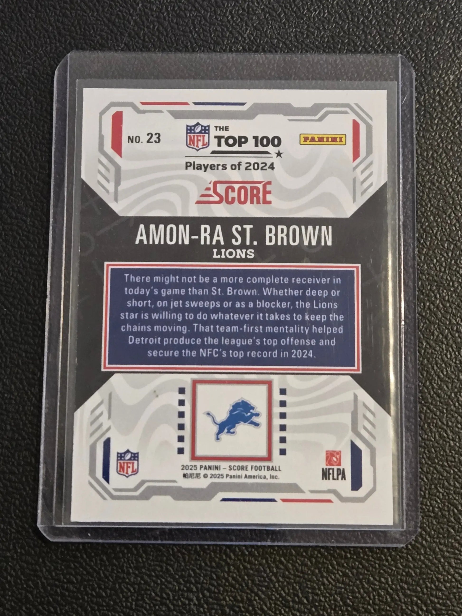 Amon-Ra St. Brown Detroit Lions trading card from 2025 Score Top 100 series