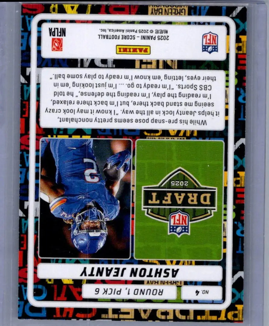 Football trading card of Ashton Jeanty from 2025 Score NFL Draft series