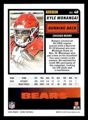 Football card featuring Kyle Monangai from 2025 Score #48 Chicago Bears