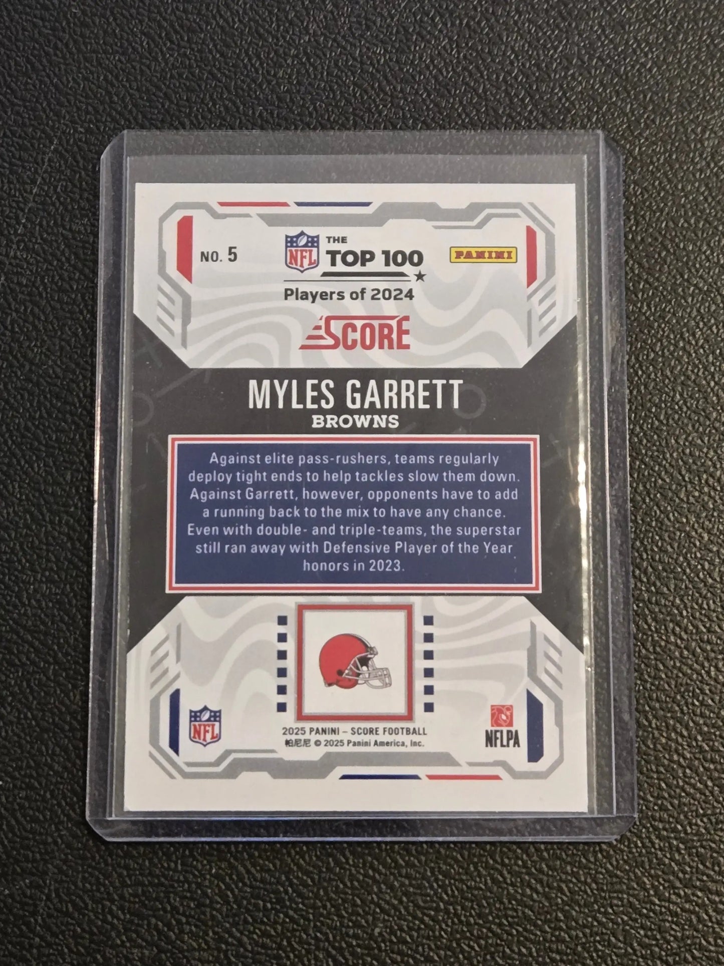 Myles Garrett NFL Top 100 Players 2024 trading card from 2025 Score series