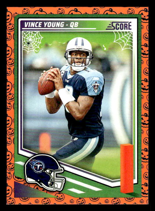 Halloween-themed football trading card of Vince Young from Tennessee Titans 2025 Score-A-Treat