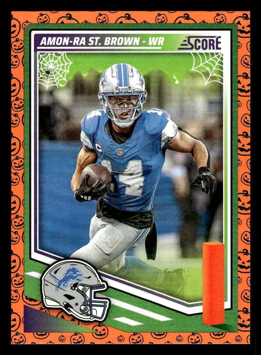 Amon-Ra St. Brown Detroit Lions Halloween-themed trading card from 2025 Score-A-Treat #142