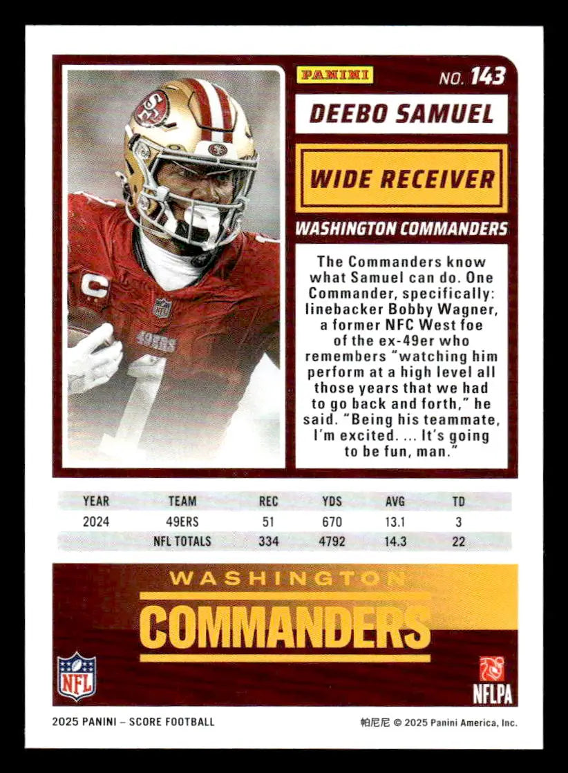 2025 Score-A-Treat Deebo Samuel football trading card Washington Commanders collectible