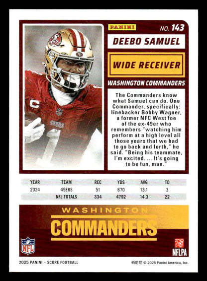 2025 Score-A-Treat Deebo Samuel football trading card Washington Commanders collectible