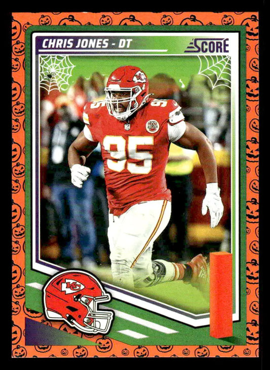 Halloween-themed NFL trading card of Chris Jones from Kansas City Chiefs 2025 Score-A-Treat