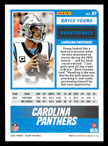 2025 Score-A-Treat Bryce Young Panini Score Football trading card featuring Carolina Panthers QB