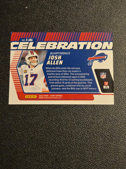 2024 Panini Score Football Celebration card featuring Josh Allen for 2025 Score series