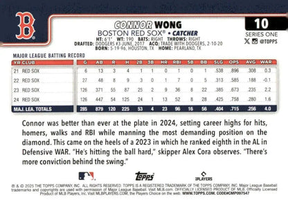 2025 Topps Connor Wong Boston Red Sox baseball card NM-MT showcasing Red Sox player