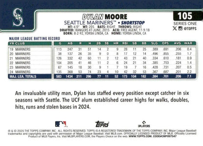 2025 Topps Dylan Moore Seattle Mariners baseball card NM-MT featured in product