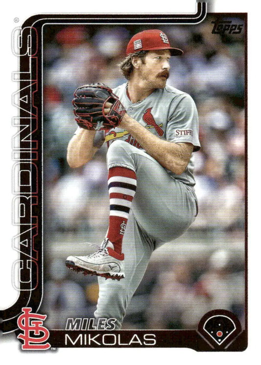 2025 Topps Miles Mikolas baseball card featuring St Louis Cardinals player