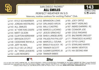 Baseball card checklist featuring 2025 Topps Manny Machado NM-MT Padres ID 78470