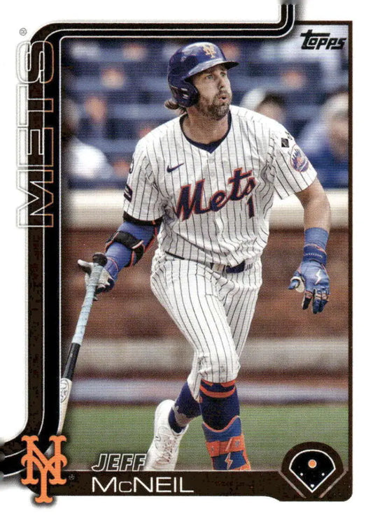 2025 Topps Jeff McNeil NY Mets baseball card NM-MT collectible featuring Jeff McNeil