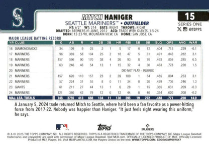 2025 Topps Mitch Haniger Seattle Mariners baseball card displaying team logo and player image