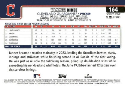 2025 Topps Tanner Bibee Cleveland Guardians baseball card NM-MT product image