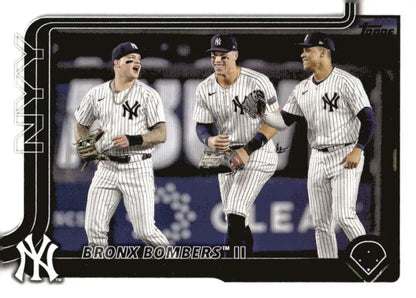 Baseball card featuring Aaron Judge and two New York Yankees players