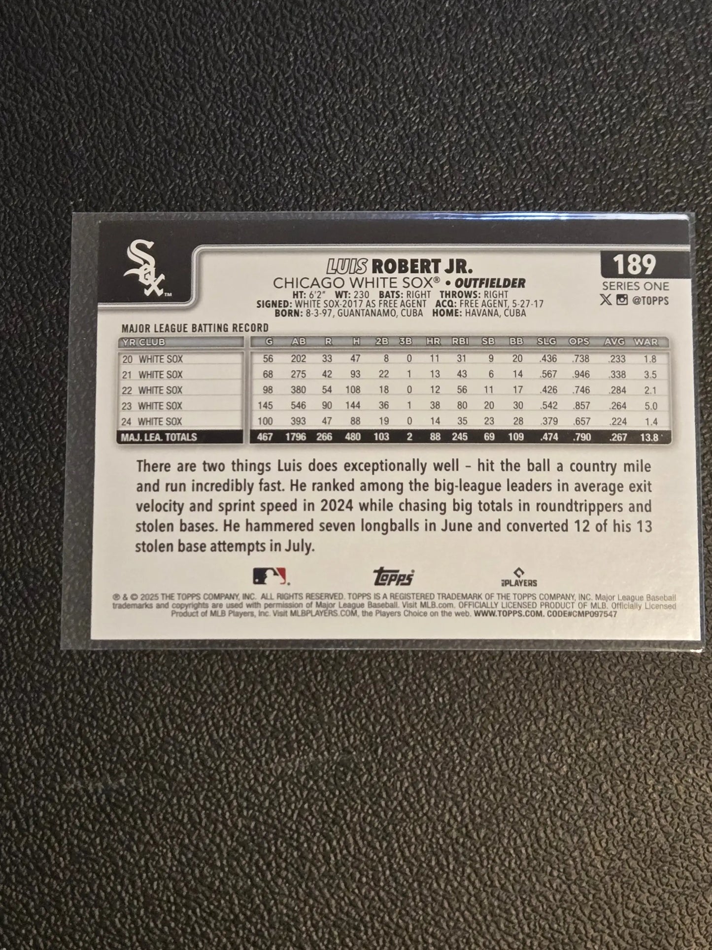 Baseball trading card of Luis Robert Jr. in 2025 Topps Diamante Foil edition