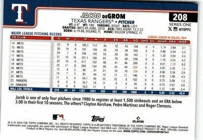 2025 Topps Jacob deGrom baseball card featuring Jacob deGrom baseball memorabilia