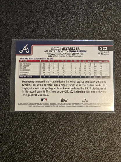 Back of 2025 Topps #223 Nacho Alvarez Jr. Diamante Foil baseball card