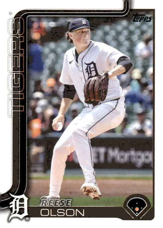 2025 Topps Reese Olson Detroit Tigers baseball card featuring a pitcher in NM-MT condition