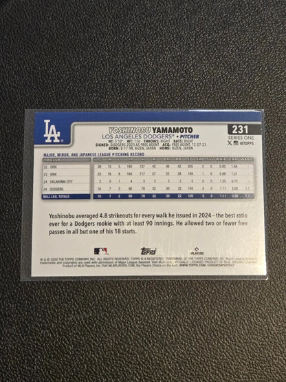 Baseball trading card of Yoshinobu Yamamoto from 2025 Topps Yamamoto Diamante Foil