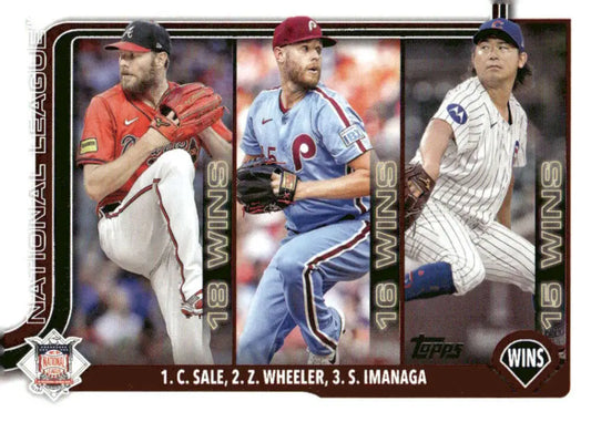 Baseball card featuring pitchers Chris Sale, Shota Imanaga, and Zack Wheeler