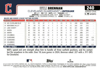 2025 Topps Will Brennan Cleveland Guardians baseball card for collectors