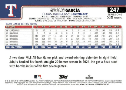 2025 Topps Adolis Garcia Texas Rangers baseball card NM-MT collectible image