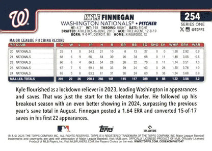 2025 Topps Kyle Finnegan baseball card featuring Washington Nationals player