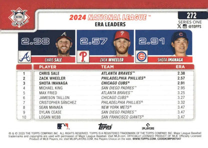 Baseball card featuring National League ERA leaders with Chris Sale and Shota Imanaga
