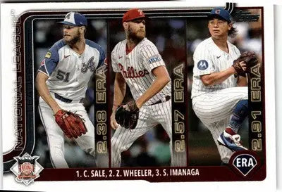 Baseball card of national league leaders ERA featuring three pitchers from 2025 Topps series