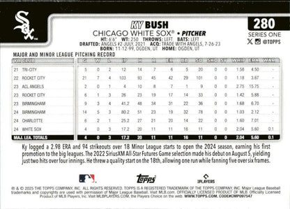 Chicago White Sox baseball card back from 2025 Topps Ky Bush rookie card