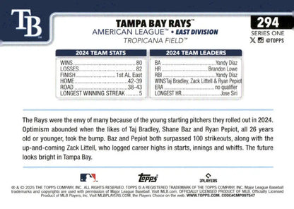 2025 Topps Tampa Bay Rays baseball card featuring Tampa Bay Rays player in NM-MT condition