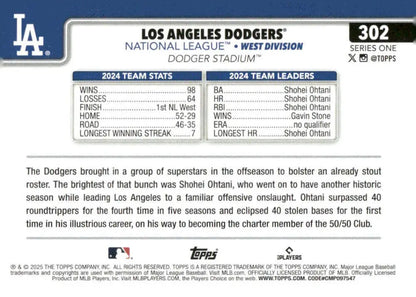 Los Angeles Dodgers baseball card from 2025 Topps #302 showcasing Los Angeles Dodgers team