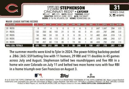 Tyler Stephenson Cincinnati Reds baseball card from 2025 Topps #31 in NM-MT condition