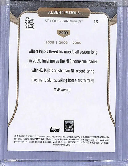Albert Pujols baseball card from 2025 Topps 3XMVP series featuring Louis Cardinals