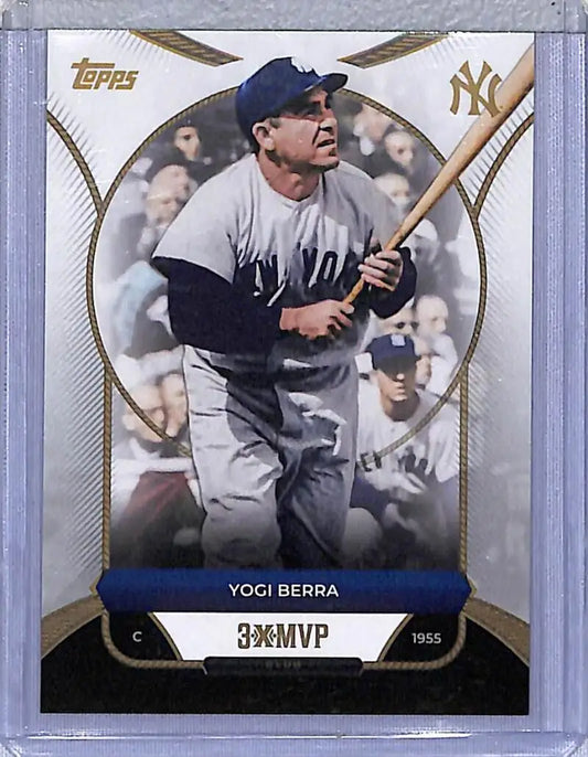 Yogi Berra baseball card from 2025 Topps 3XMVP series featuring New York Yankees icon