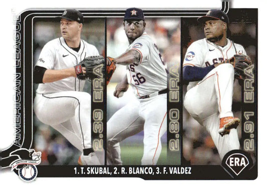 Baseball card featuring three pitchers Framber Valdez, Detroit Tigers, and Houston Astros