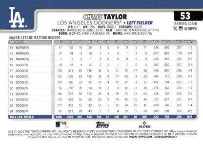 Chris Taylor Los Angeles Dodgers baseball card from 2025 Topps #53 NM-MT