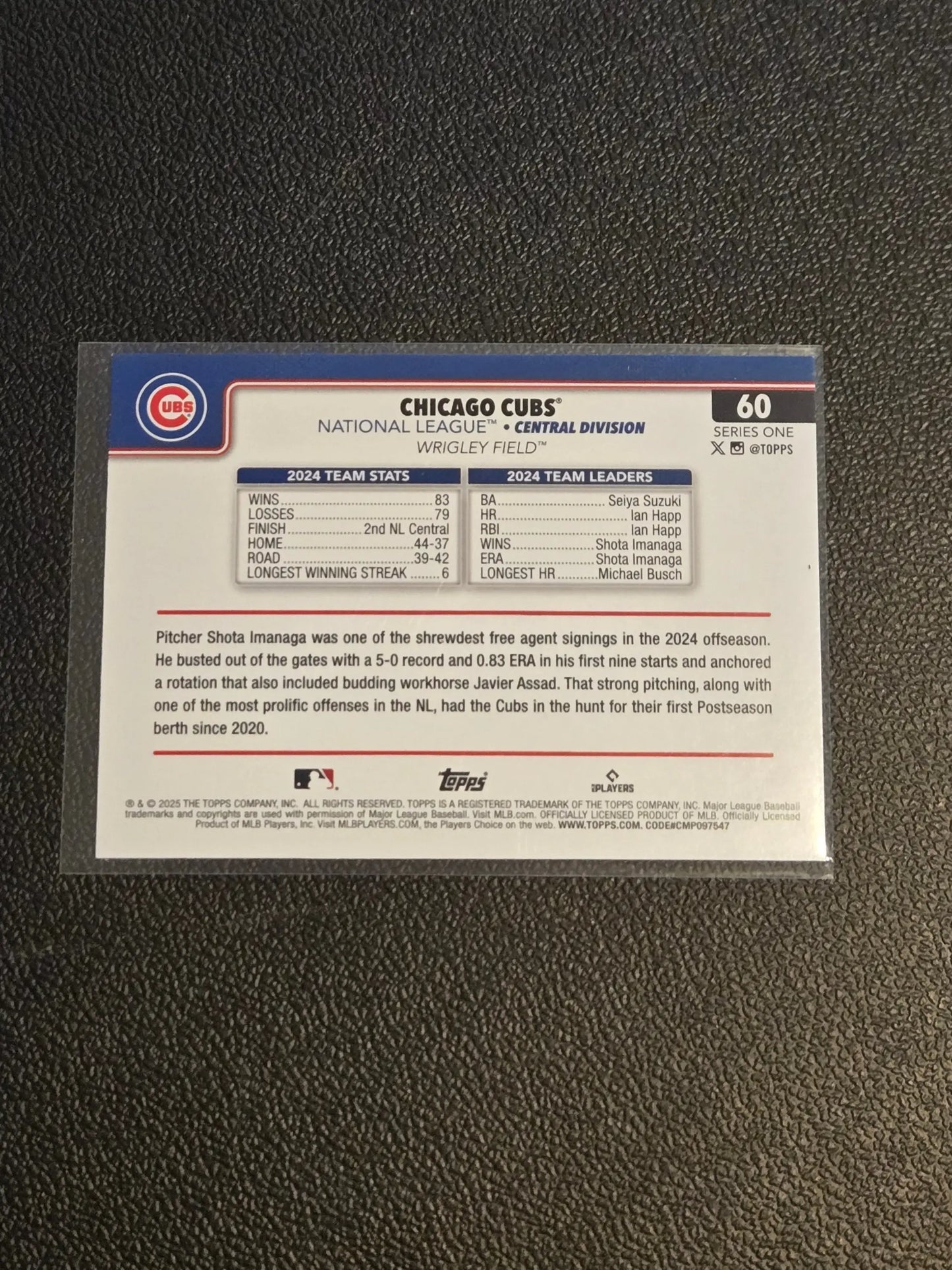 Chicago Cubs Diamante baseball card in plastic sleeve from 2025 Topps Cubs Diamante Foil