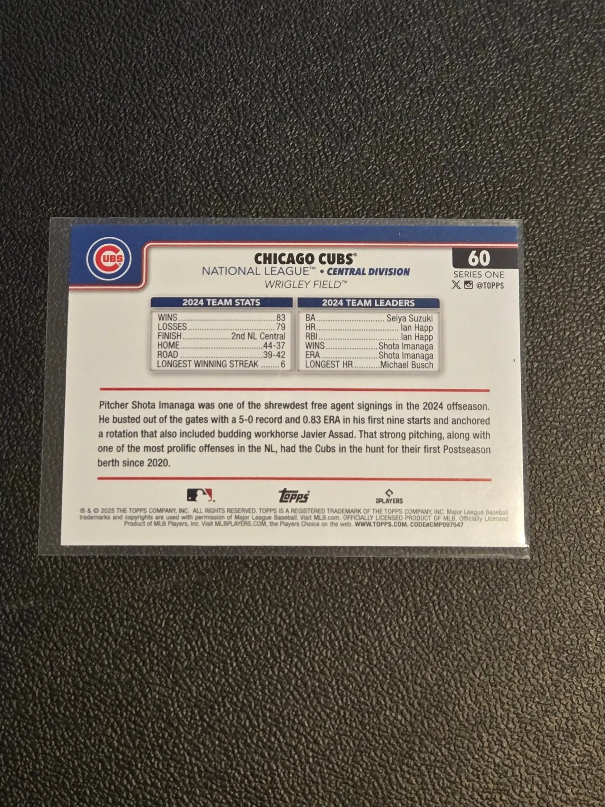 Chicago Cubs Diamante baseball card in plastic sleeve from 2025 Topps Cubs Diamante Foil