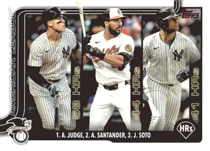 Baseball card featuring Aaron Judge, Anthony Santander, and Juan Soto from 2025 Topps