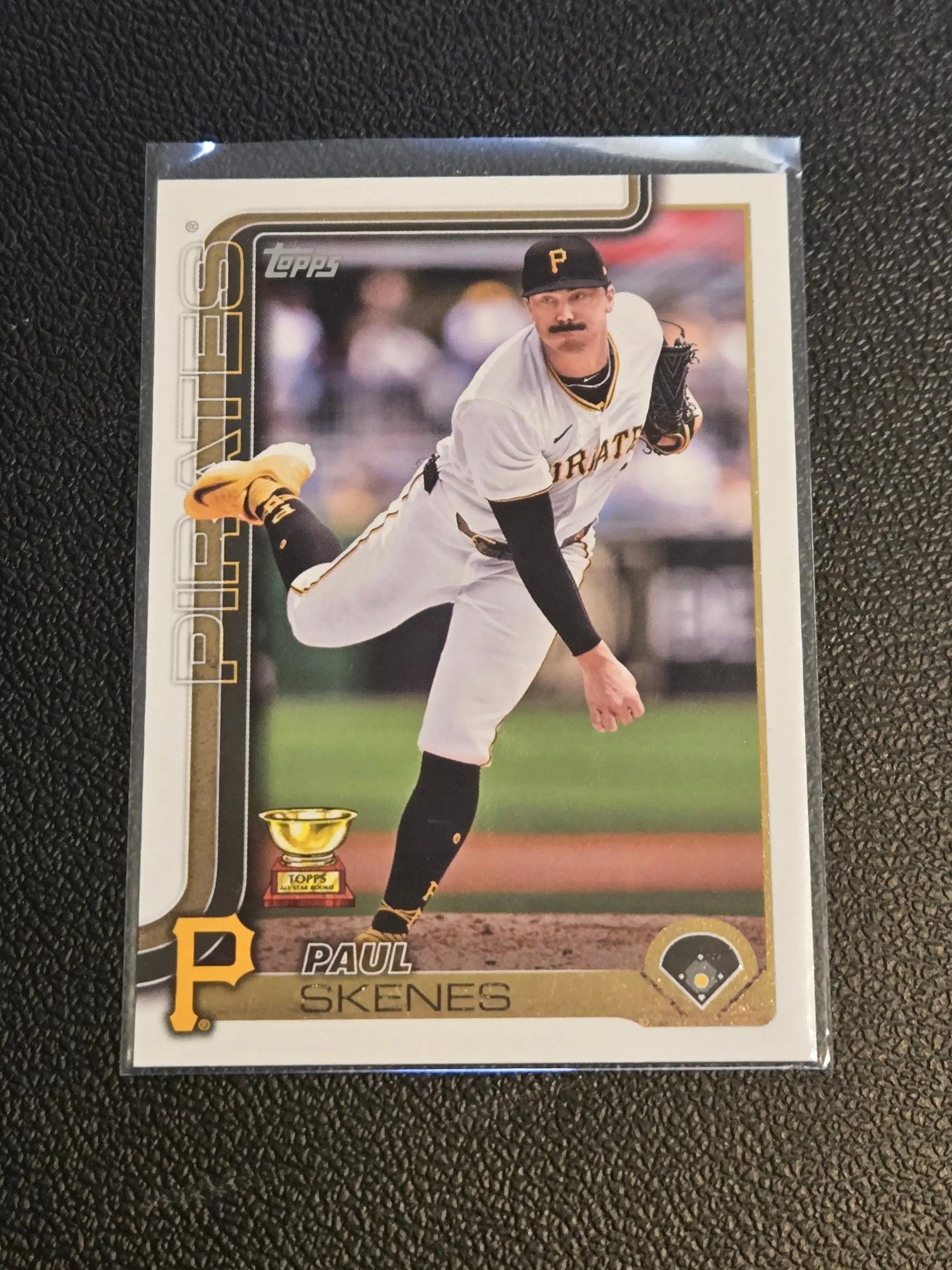 Paul Skenes baseball card in protective sleeve from 2025 Topps #98 collection